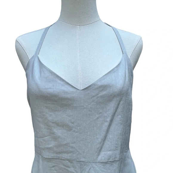 Theory NWT Haranna Cross-Back Dress in Linen Blend Mélange Light Grey Size 10 - Picture 4 of 16